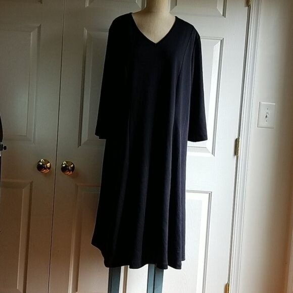 Black Dress Roaman's V Neck Fit Flare Zip Up Back Long Sleeve Women's 22 WOMAN'S - Picture 6 of 12